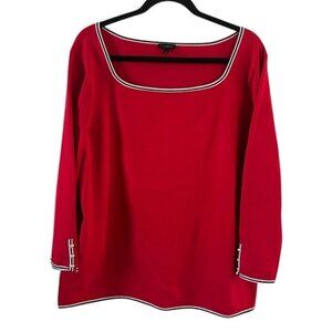 Talbots Red Square Neck Knit Shirt 3/4 Sleeve Sz XL
